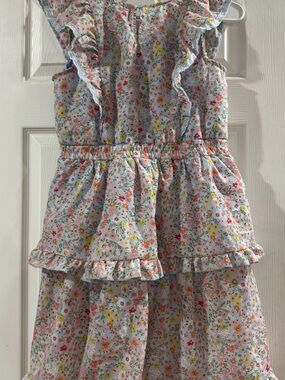 Girls' Light Blue Floral Ruffle Casual Dress